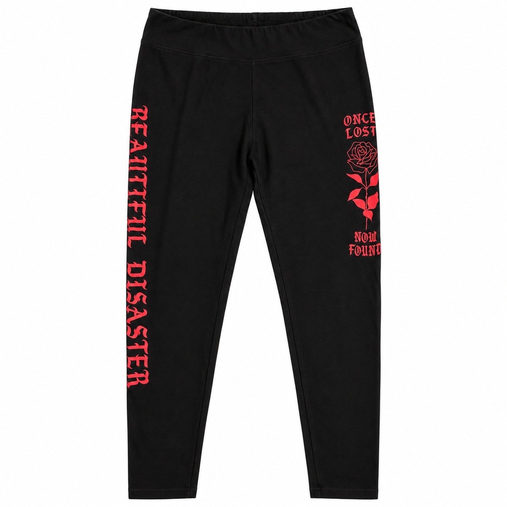 Beautiful Disaster XXL Leggings Once Lost Now Found Rose Black Red Gothic Women